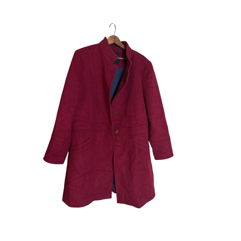 Talbots Womens Red Wool Blend Walker Coat Gold Crest Button Pleated Back Size 18 - Picture 2 of 8